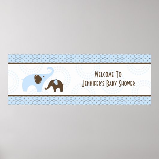 Steek Olifant Blauwe Baby Shower Slagboom Poster (Voorkant)