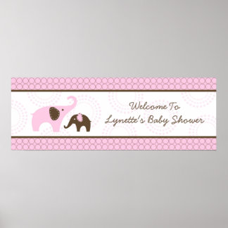 Steek Olifant Roze Baby Shower Vlag Poster