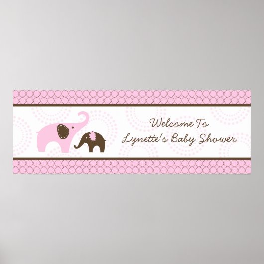 Steek Olifant Roze Baby Shower Vlag Poster (Voorkant)
