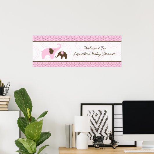 Steek Olifant Roze Baby Shower Vlag Poster (Thuiskantoor)