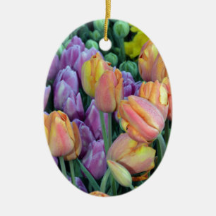 Steek van kleurrijke tulpen keramisch ornament
