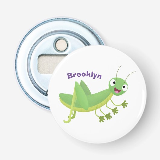 Steekgroene dolle cartoon button flesopener (Voorkant)