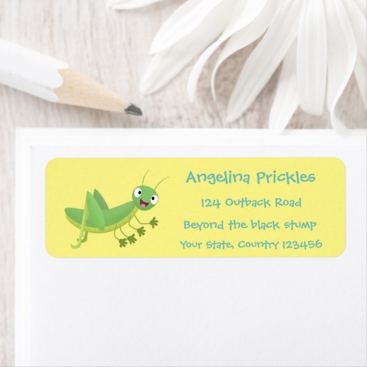 Steekgroene dolle cartoon etiket (Insitu)