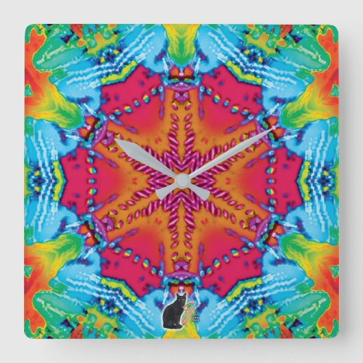 Steekjes Kaleidoscoop Vierkante Klok (Voorkant)