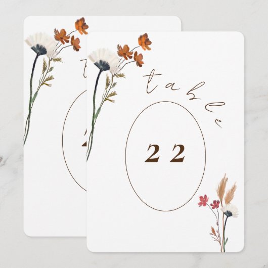 Steekproef Elegant Wildbloemen Tabel Nummer Kaart (Voorkant / Achterkant)