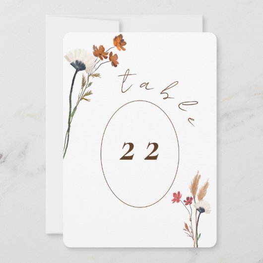 Steekproef Elegant Wildbloemen Tabel Nummer Kaart (Voorkant)