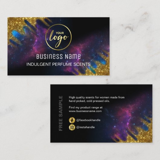 Steekproef galaxy Glitter Black en Gold Perfume Visitekaartje (Voorkant / Achterkant)