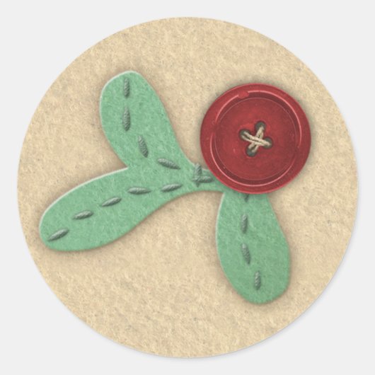 Steekproef Holly Sprig Faux Felt & Embroidery Ronde Sticker (Voorkant)