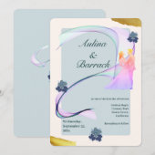 Steekproef klassiek gouden paarse groene trouwinvi kaart (Voorkant / Achterkant)