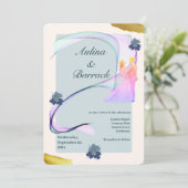 Steekproef klassiek gouden paarse groene trouwinvi kaart (Staand voorkant)