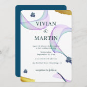 Steekproef klassieke gouden paarse groene bruiloft kaart (Voorkant / Achterkant)