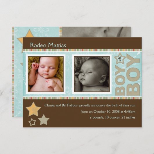 Steekproef Rodeo Mattias Geboorteaankondiging Aankondigingskaart (Voorkant / Achterkant)