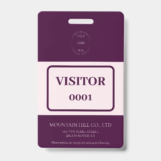 Steekproef Royal Crimson Barcode Visitor Kaart Badge (Voorkant)