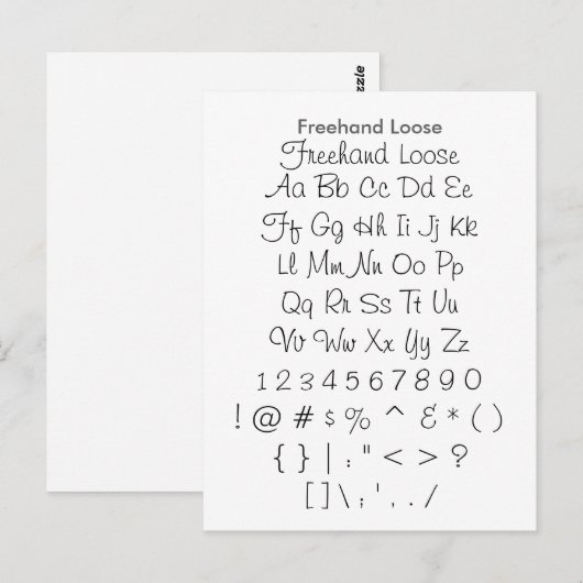 Steekproefblad voor Freehand Losse - Zazzle-letter Briefkaart (Voorkant / Achterkant)
