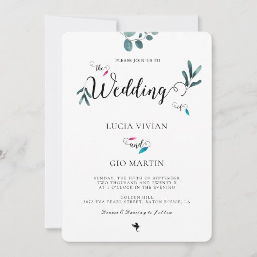 Steekproefkalligrafie Eucalyptus verlaat bruiloft Kaart (Voorkant)