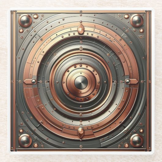 steel and copper metal object glazen onderzetter (Voorkant)