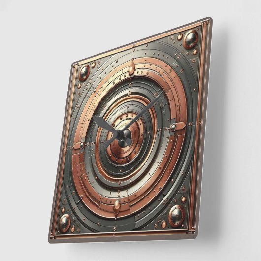 steel and copper metal object vierkante klok (Hoek)