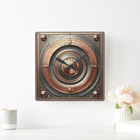 steel and copper metal object vierkante klok (Huis)