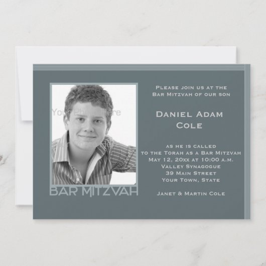 Steel Blue Bar Mitzvah fotouitnodiging Kaart (Voorkant)