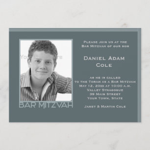 Steel Blue Bar Mitzvah fotouitnodiging Kaart