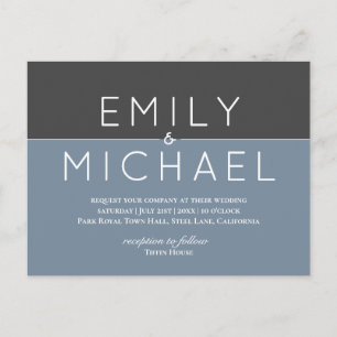 Steel Blue Bold Modern Wedding Invitation Briefkaart