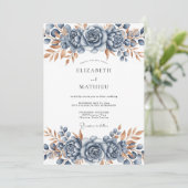 Steel Blue Bronze Botanical Wedding Kaart (Staand voorkant)