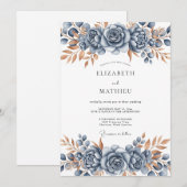 Steel Blue Bronze Botanical Wedding Kaart (Voorkant / Achterkant)