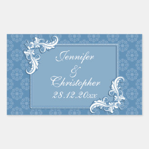 Steel Blue Damask en Floral Lijst bruiloft Rechthoekige Sticker