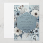 Steel Blue Frosted Bloom Wedding Kaart (Voorkant / Achterkant)