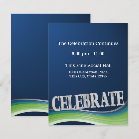 Steel Blue Green Wave Celebration Receptie Kaart (Voorkant / Achterkant)