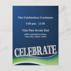 Steel Blue Green Wave Celebration Reception Card Kaart