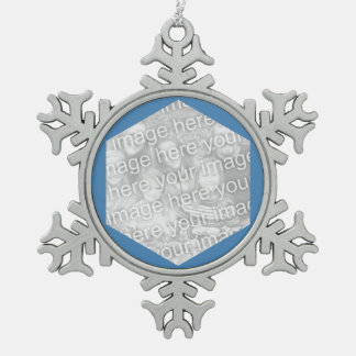 Steel Blue Hexagon Photo Border Tin Sneeuwvlok Ornament