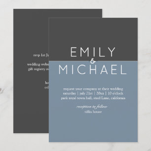 Steel Blue Modern Wedding Invitation - Vet Kaart