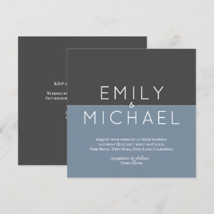 Steel Blue Modern Wedding Invitation - Vet Kaart