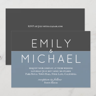 Steel Blue Modern Wedding Invitation - Vet Kaart