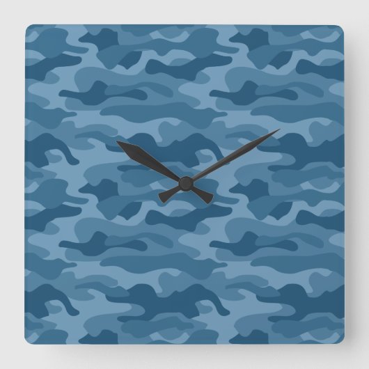 Steel Blue Monocolor Camo Vierkante Klok (Voorkant)