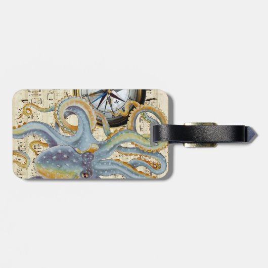 Steel Blue Octopus Music Compass Bagagelabel (Achterkant horizontaal)