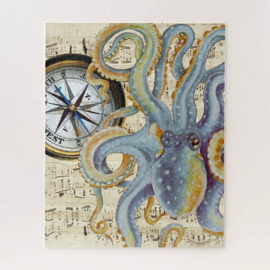 Steel Blue Octopus Music Compass Legpuzzel (Verticaal)