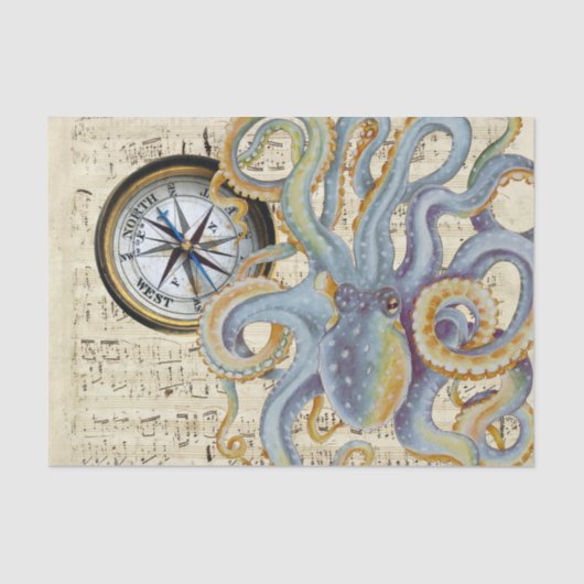 Steel Blue Octopus Music Compass Tissuepapier (Voorkant)