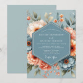 Steel Blue Peach Romantic Wedding Kaart (Voorkant / Achterkant)