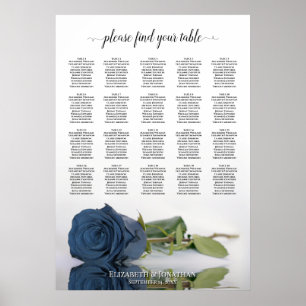 Steel Blue Roos 20 Table Wedding Seating Chart Poster