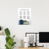 Steel Blue Roos 6 Table Wedding Seating Chart Poster (Thuiskantoor)
