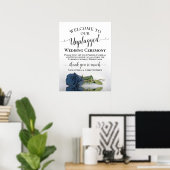 Steel Blue Roos Chic Unplugged Wedding Ceremony Poster (Thuiskantoor)