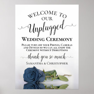 Steel Blue Roos Chic Unplugged Wedding Ceremony Poster