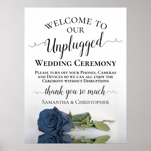 Steel Blue Roos Chic Unplugged Wedding Ceremony Poster (Voorkant)