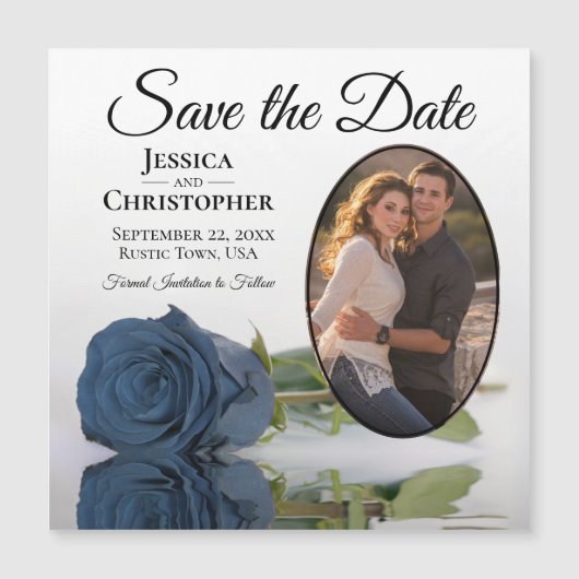 Steel Blue Roos Wedding Save the Date Photo Magnet (Voorkant)