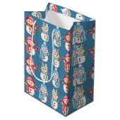 Steel Blue Snowmen Medium Gift Bag Cadeauzakje (Voorkant Gekanteld)