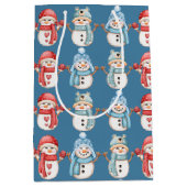 Steel Blue Snowmen Medium Gift Bag Cadeauzakje (Voorkant)
