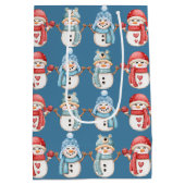 Steel Blue Snowmen Medium Gift Bag Cadeauzakje (Achterkant)