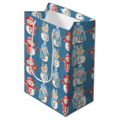 Steel Blue Snowmen Medium Gift Bag Medium Cadeauzakje (Voorkant Gekanteld)